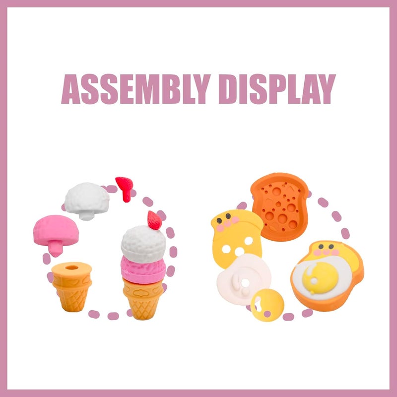 Clock King 72Pcs 3D Food Erasers for Kids, All are Food Styles, Random Desktop Pets Toys Gifts, Mini Puzzle Classroom Rewards, Kids Party Favors Back to School Supplies - Image 3